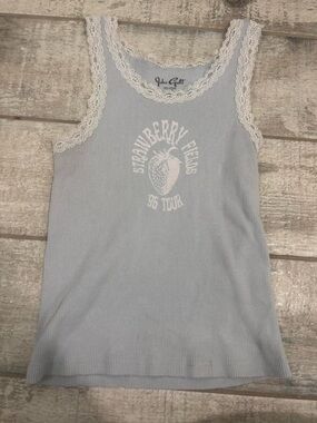 Brandy Melville Light Blue Ribbed Lace-Trim Tank Top